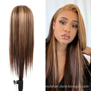 Wholesale Fashion 100% Human Hair Wigs Piano Color Lace Human Hair Wigs 4/27  Highlight Colors 4*4 HD Lace Remy Hair